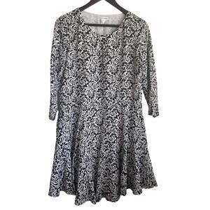 Club Monaco Silk Dress 4 Black White Whimsical Floral Fairy Boho Cottagecore‎